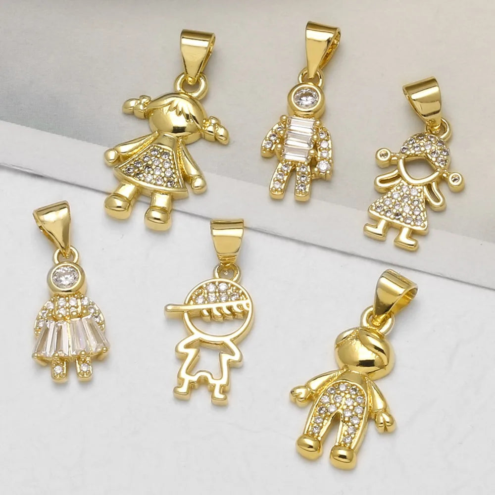 18K Gold Plated Boy Girl Pendant Charms for Couple Jewelry Making Wholesale chma654
