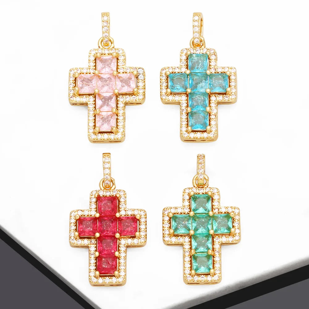 18K Gold Plated Zircon Cross Pendants for Necklace DIY Wholesale pdtb283