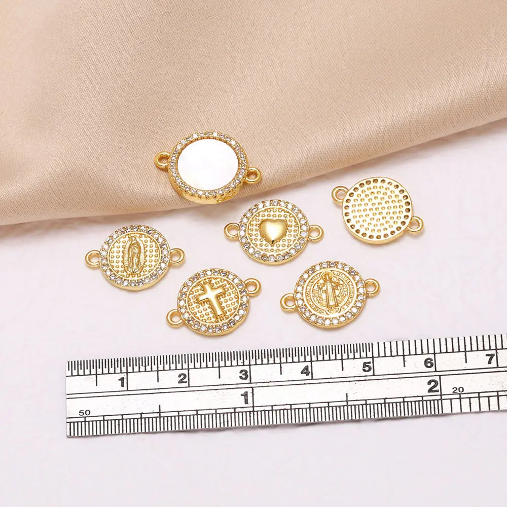 18K Gold Plated Religious Cross Virgin Mary Heart Bracelet Connector Charms chma586
