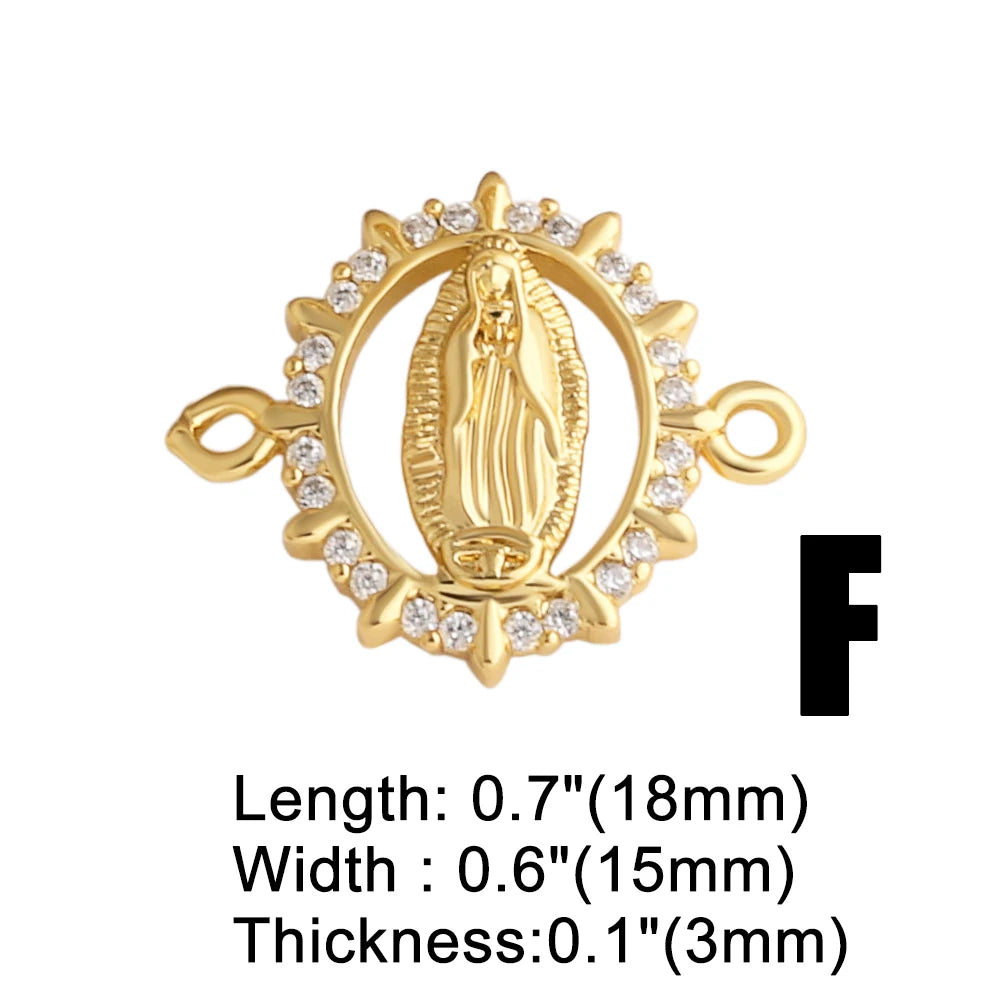 Gold Plated Hollow Virgin Mary Cross Double Loop Bracelet Connector Charms chma588