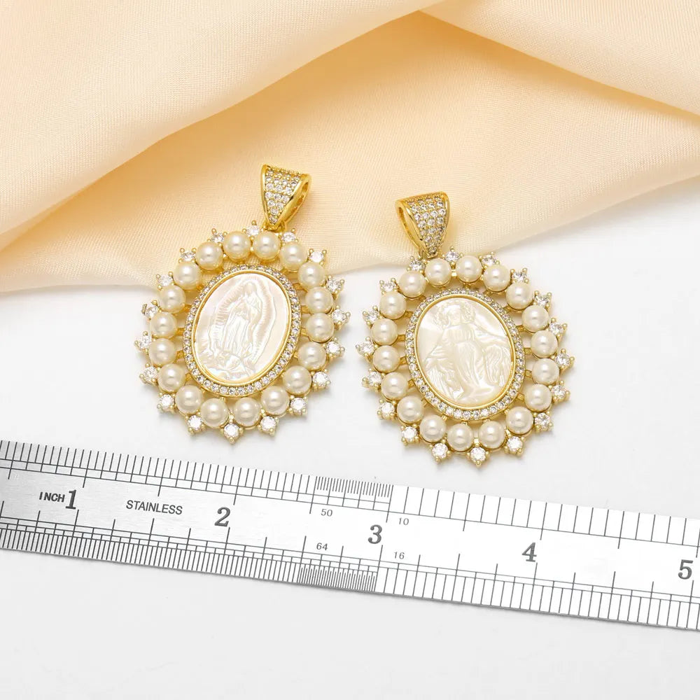 18K Gold Plated Virgin Mary Pearl Zircon Large Pendant Charms Wholesale pdtc002
