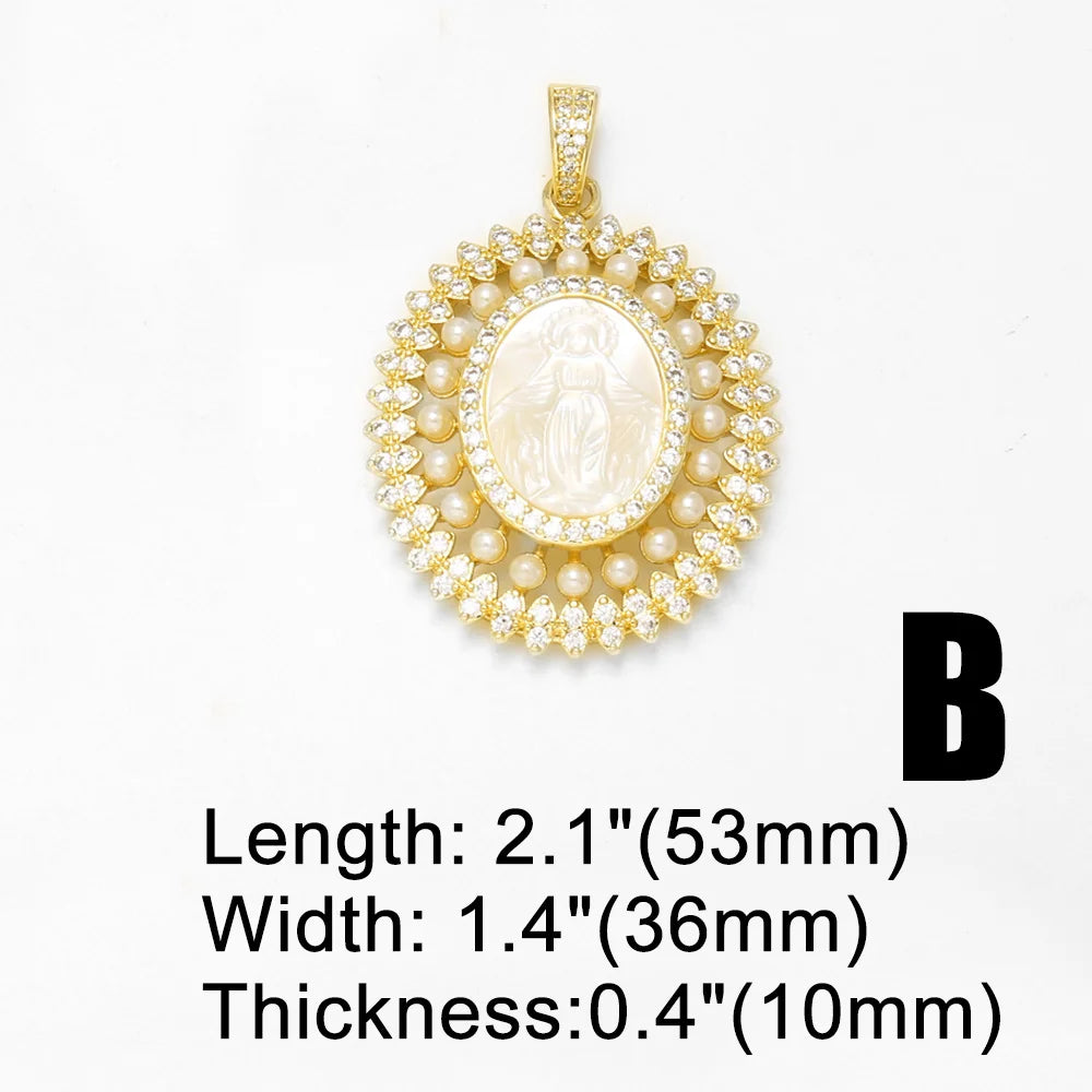 18K Gold Plated Large Shell Virgin Mary Pearl Pendant Charms Wholesale pdtc003