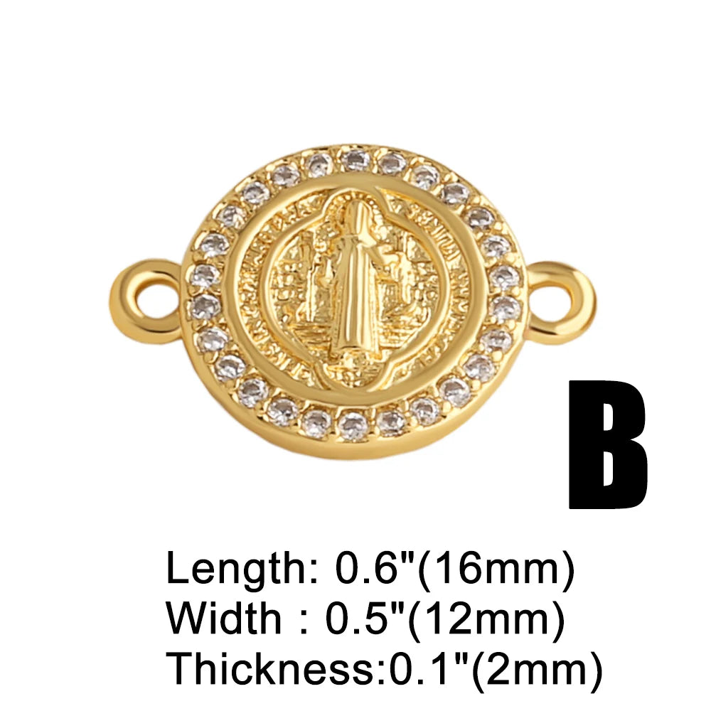 18K Gold Plated Religious Cross Virgin Mary Heart Bracelet Connector Charms chma586