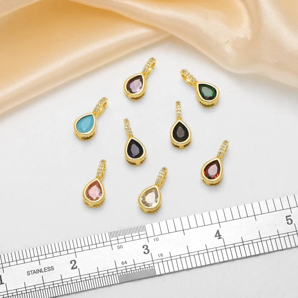 18K Gold Plated Teardrop Zircon Pendant Charms for DIY Jewelry Making Wholesale pdtc056