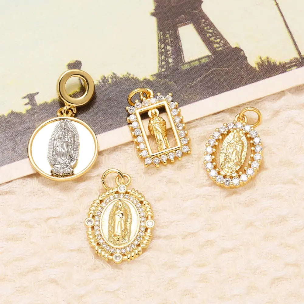 18K Gold Plated Virgin Mary Catholic Religious Pendants with Cubic Zirconia pdtb879