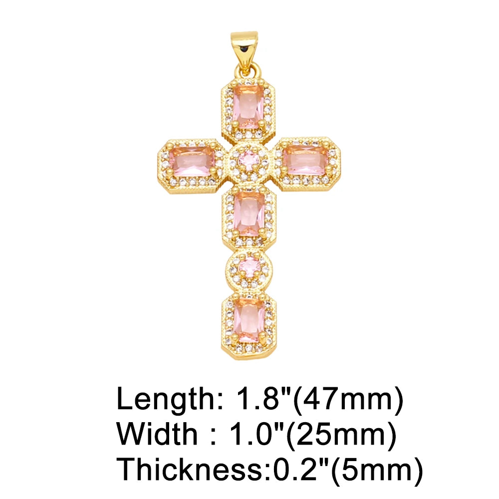 Large 18K Gold Plated Zircon Cross Pendants for DIY Necklace Wholesale pdta973