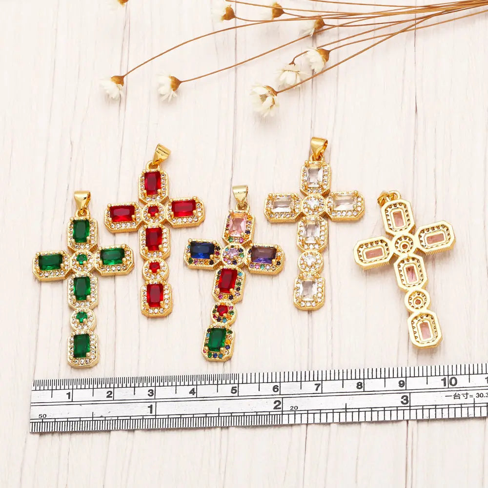 Large 18K Gold Plated Zircon Cross Pendants for DIY Necklace Wholesale pdta973
