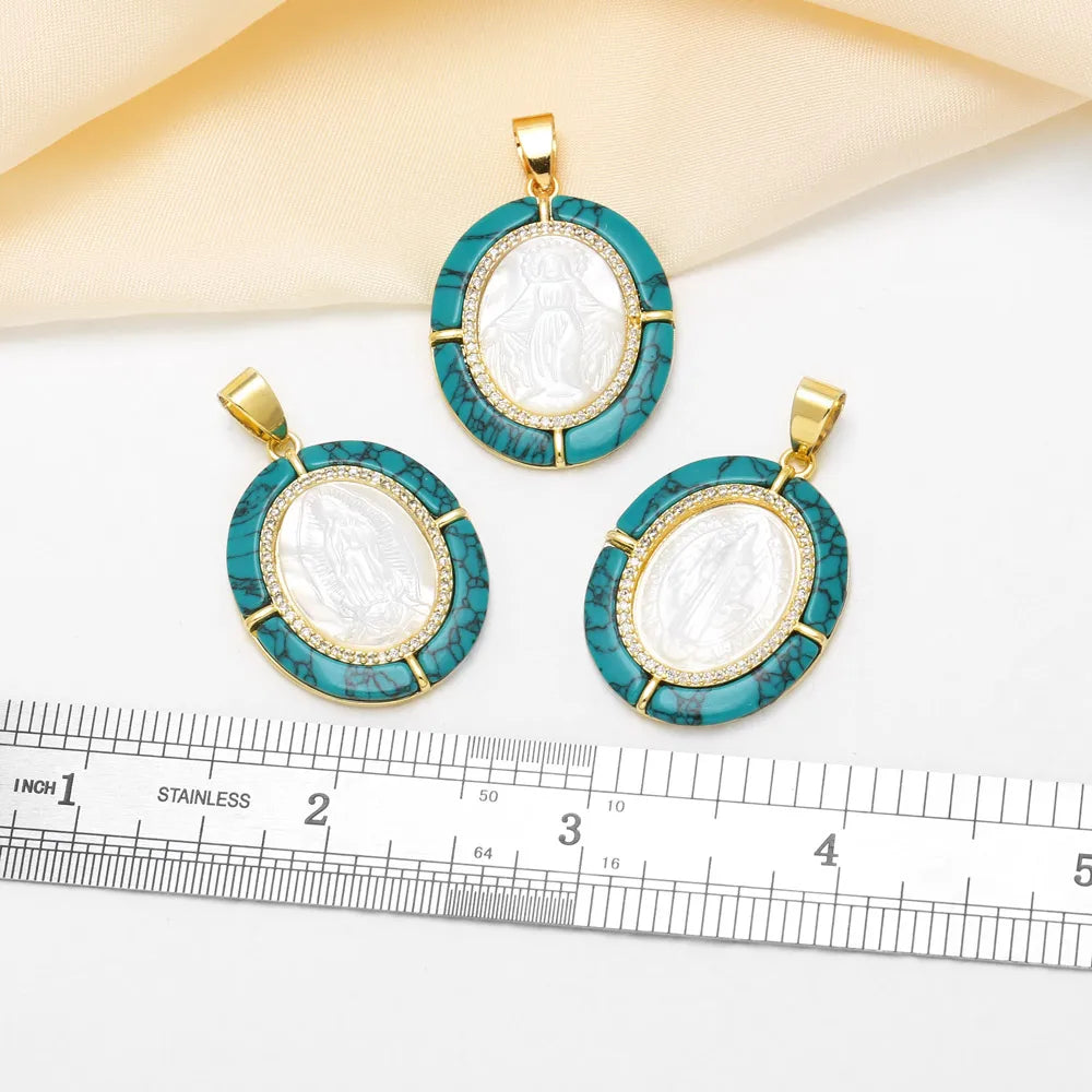 18K Gold Plated Virgin Mary Turquoise Shell Pendant Charms for DIY Jewelry Wholesale pdtc001