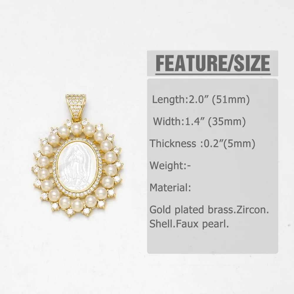 18K Gold Plated Virgin Mary Pearl Zircon Large Pendant Charms Wholesale pdtc002