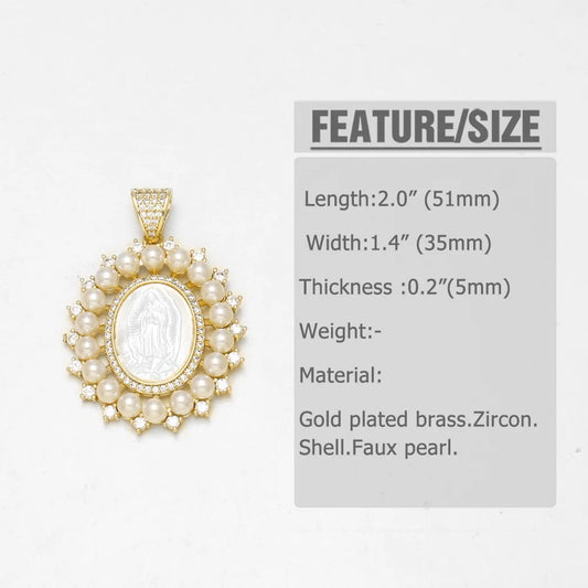 18K Gold Plated Virgin Mary Pearl Zircon Large Pendant Charms Wholesale pdtc002