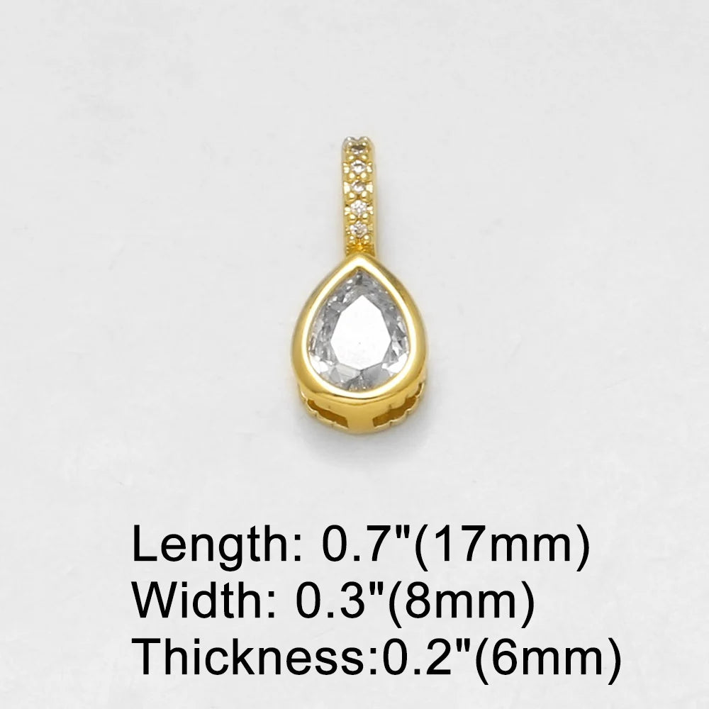 18K Gold Plated Teardrop Zircon Pendant Charms for DIY Jewelry Making Wholesale pdtc056