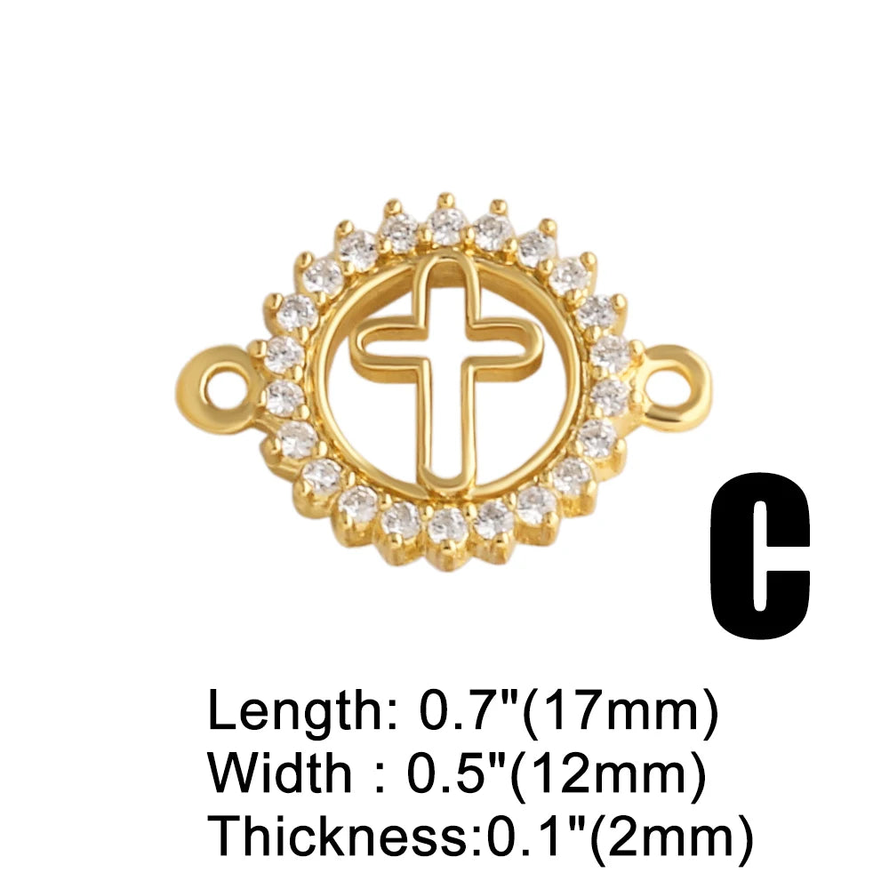 Gold Plated Hollow Virgin Mary Cross Double Loop Bracelet Connector Charms chma588