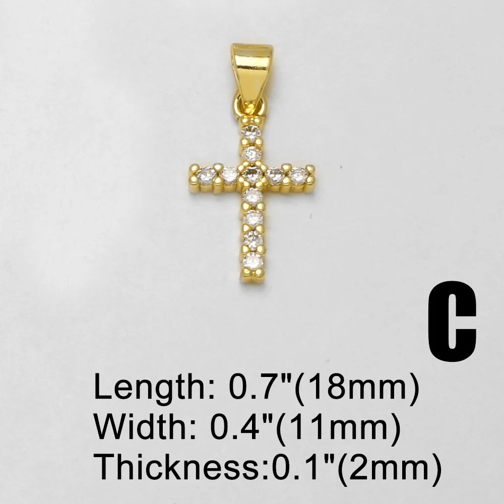 18K Gold Plated Mini Zircon Cross Pendant Charms for Religious Jewelry Wholesale chma646