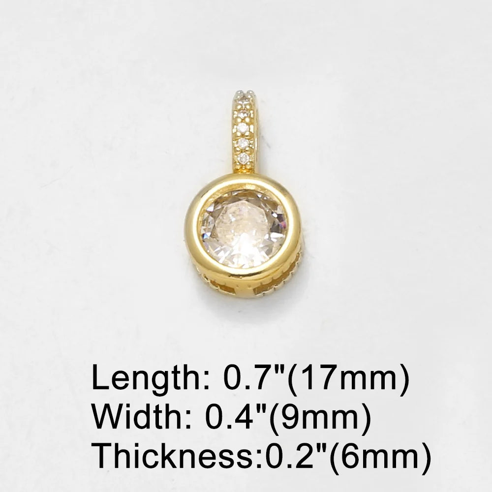 18K Gold Plated Round Cubic Zirconia Pendant Charms for DIY Jewelry Wholesale pdtc057