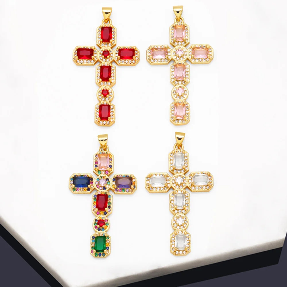 Large 18K Gold Plated Zircon Cross Pendants for DIY Necklace Wholesale pdta973