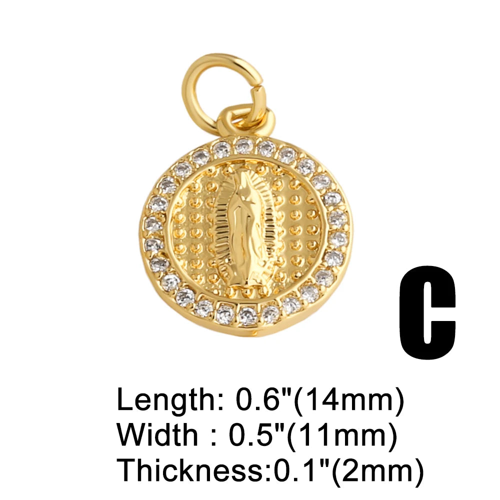 18K Gold Plated Mini Zircon Virgin Mary Cross Heart Pendants for DIY Jewelry chma581