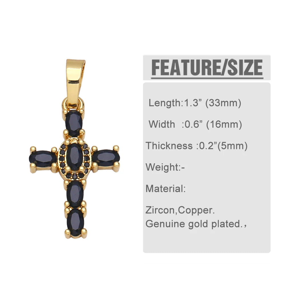 18K Gold Plated Rainbow Zircon Cross Pendant for DIY Jewelry Making pdta638