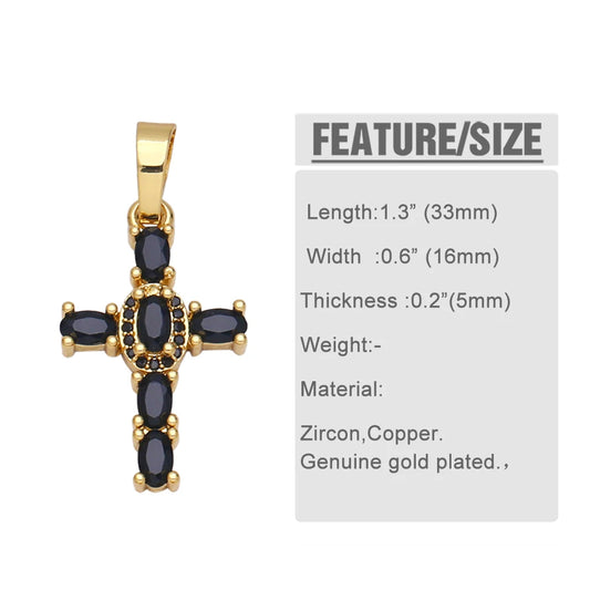 18K Gold Plated Rainbow Zircon Cross Pendant for DIY Jewelry Making pdta638