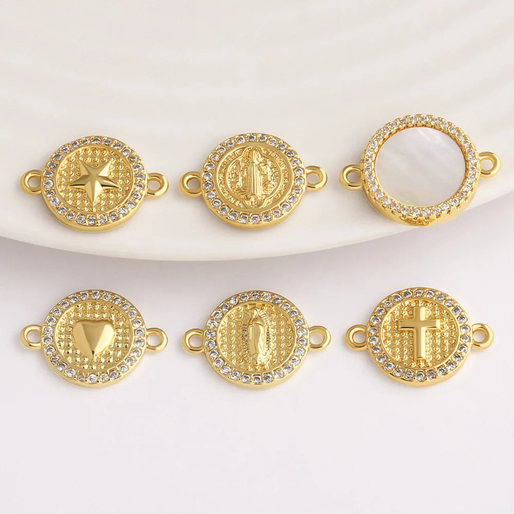 18K Gold Plated Religious Cross Virgin Mary Heart Bracelet Connector Charms chma586