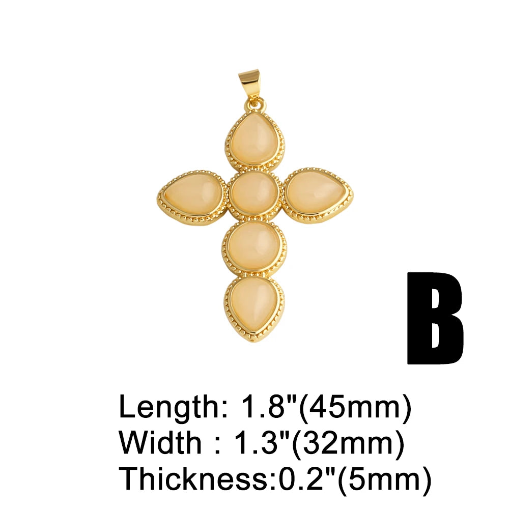 18K Gold Plated Large Pearl and Zircon Cross Pendants for Necklaces pdta319