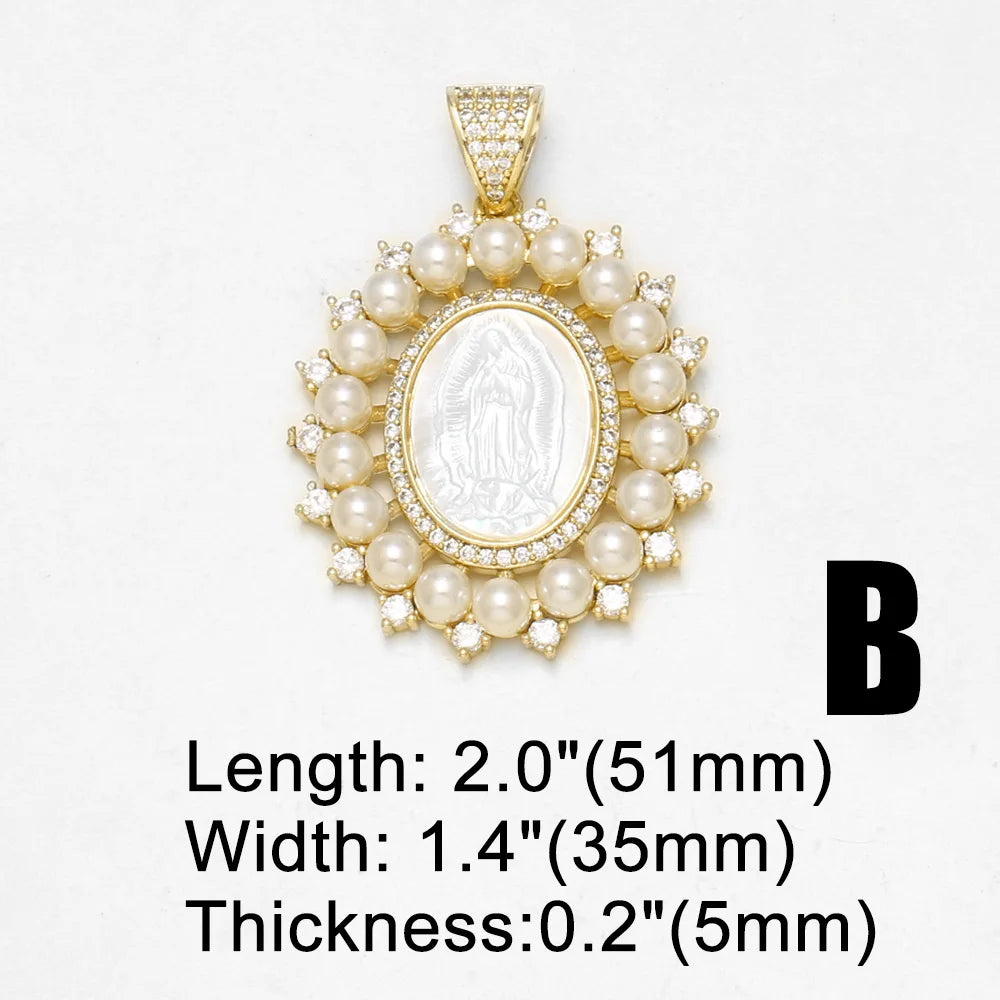 18K Gold Plated Virgin Mary Pearl Zircon Large Pendant Charms Wholesale pdtc002