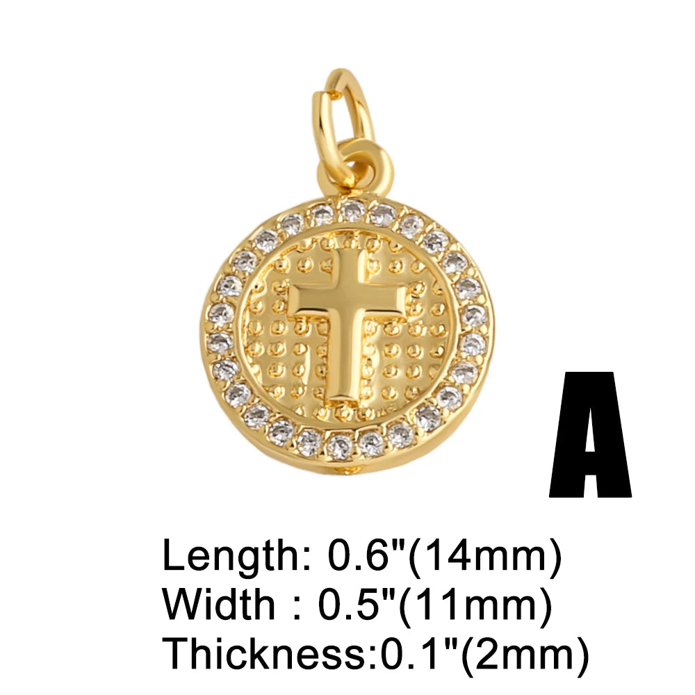 18K Gold Plated Mini Zircon Virgin Mary Cross Heart Pendants for DIY Jewelry chma581