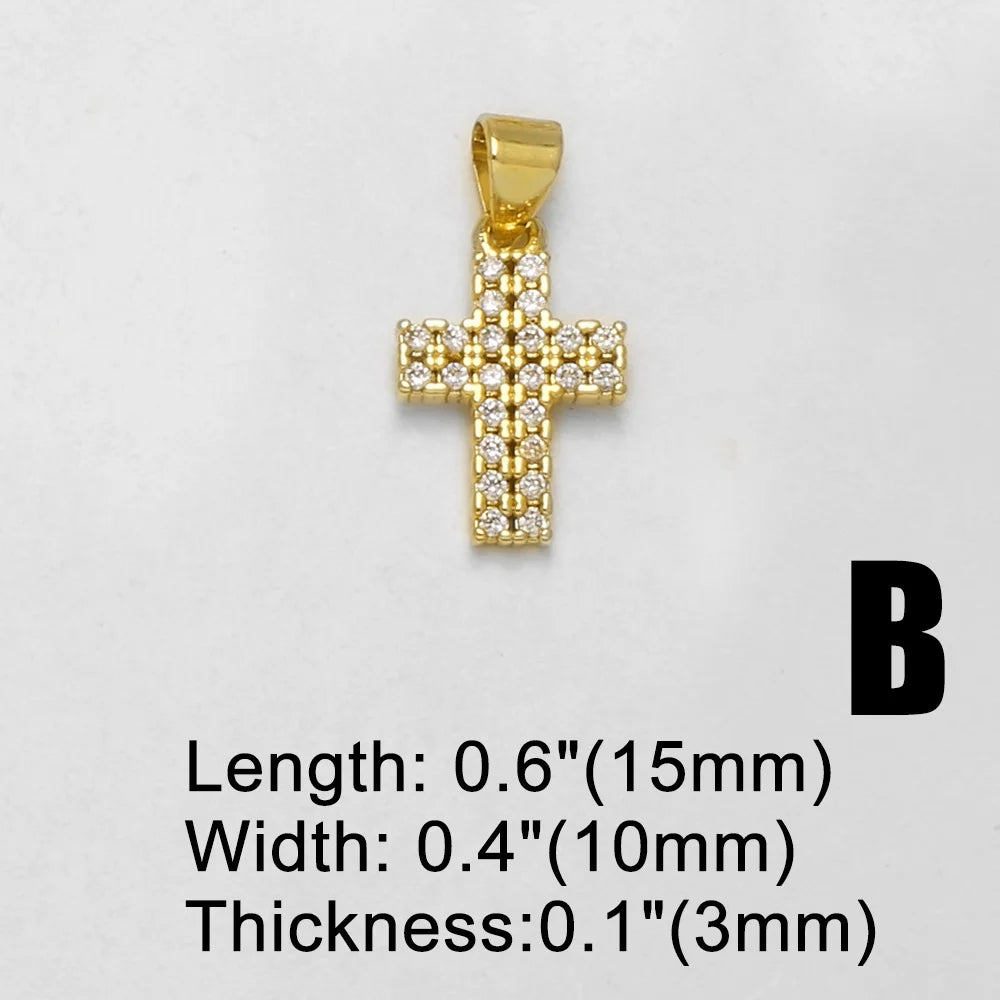 18K Gold Plated Mini Zircon Cross Pendant Charms for Religious Jewelry Wholesale chma646