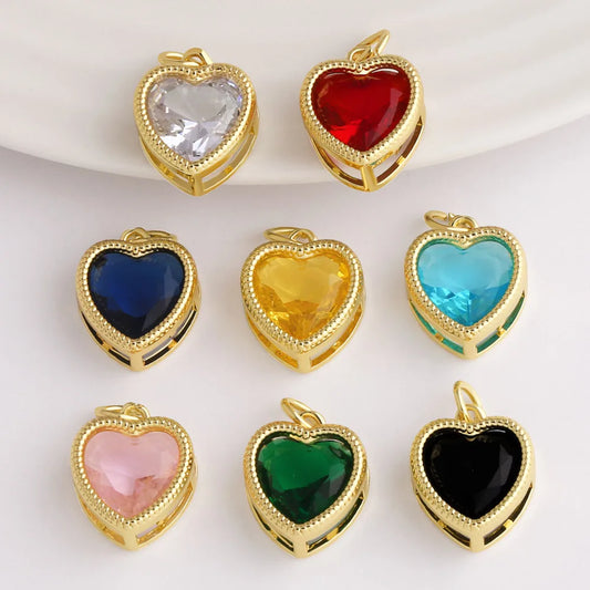 18K Gold Plated 3D Colorful Zircon Heart Pendants for DIY Jewelry chma568