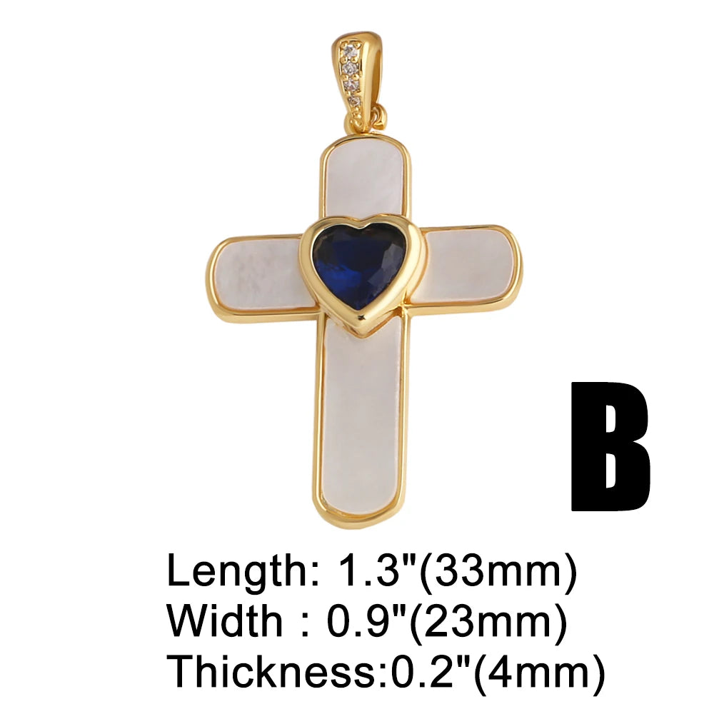 18K Gold Plated Shell Cross Pendants with Heart Zircon pdta317