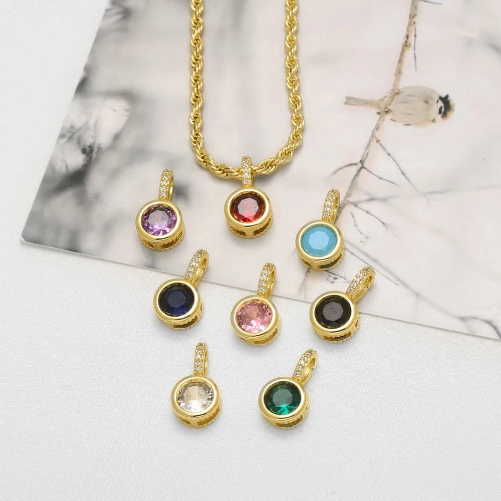 18K Gold Plated Round Cubic Zirconia Pendant Charms for DIY Jewelry Wholesale pdtc057