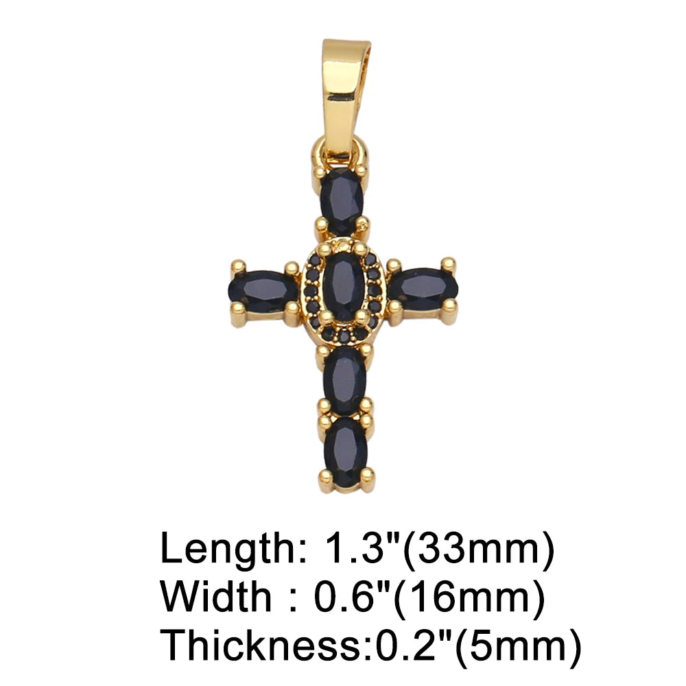 18K Gold Plated Rainbow Zircon Cross Pendant for DIY Jewelry Making pdta638