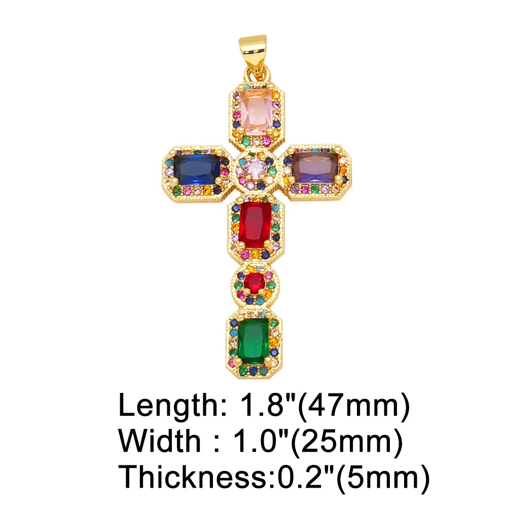 Large 18K Gold Plated Zircon Cross Pendants for DIY Necklace Wholesale pdta973