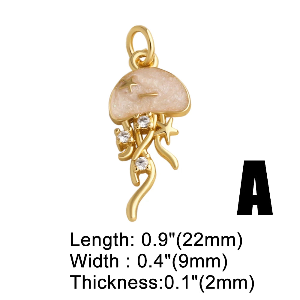 18K Gold Plated Zircon Enamel Ocean Starfish Jellyfish Shell Charms for Jewelry pdtb897
