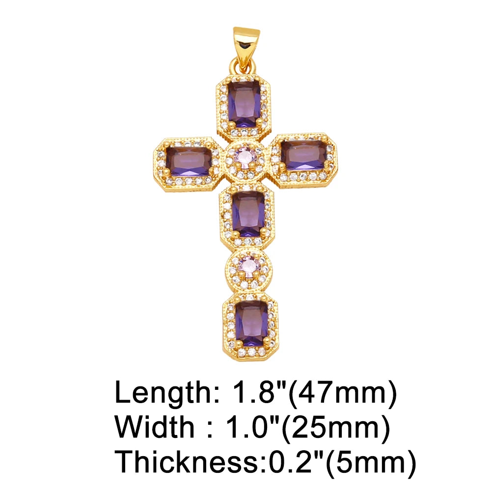 Large 18K Gold Plated Zircon Cross Pendants for DIY Necklace Wholesale pdta973