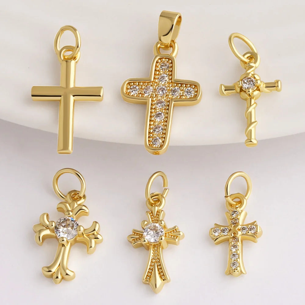 18K Gold Plated Mini Zircon Cross Pendants for Jewelry Making chma571