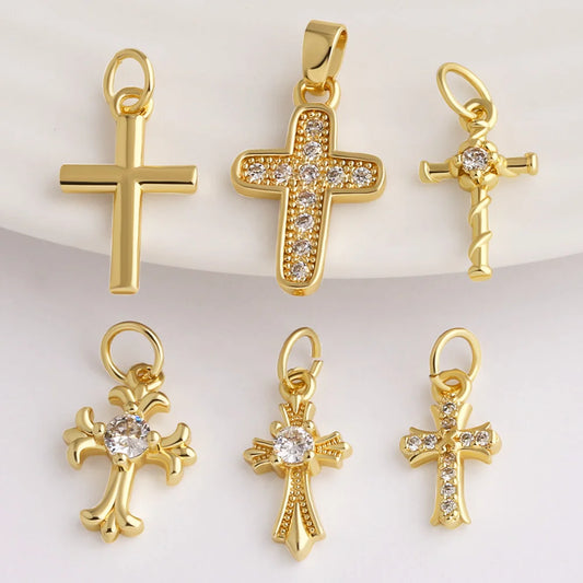 18K Gold Plated Mini Zircon Cross Pendants for Jewelry Making chma571