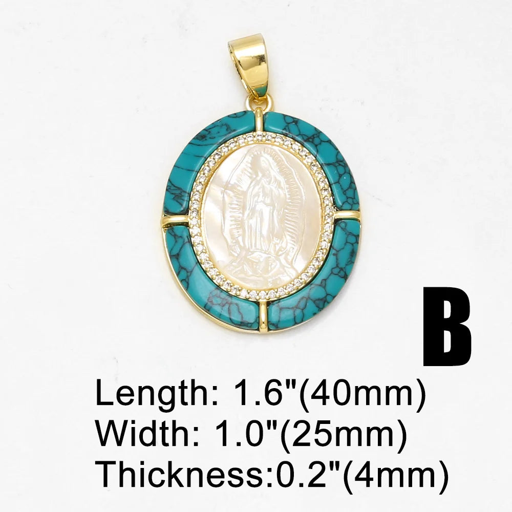 18K Gold Plated Virgin Mary Turquoise Shell Pendant Charms for DIY Jewelry Wholesale pdtc001