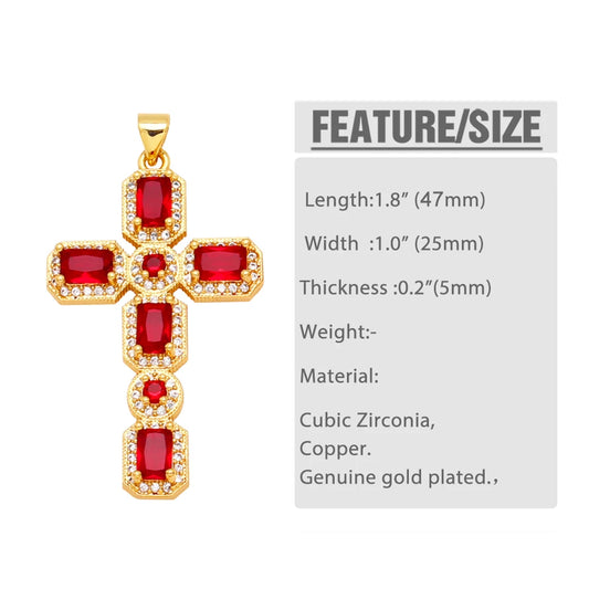 Large 18K Gold Plated Zircon Cross Pendants for DIY Necklace Wholesale pdta973