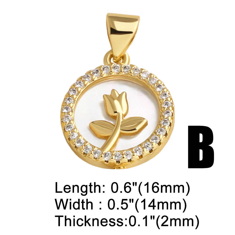 18K Gold Plated Natural Shell Charms Zircon Flower Pendants Wholesale chma585