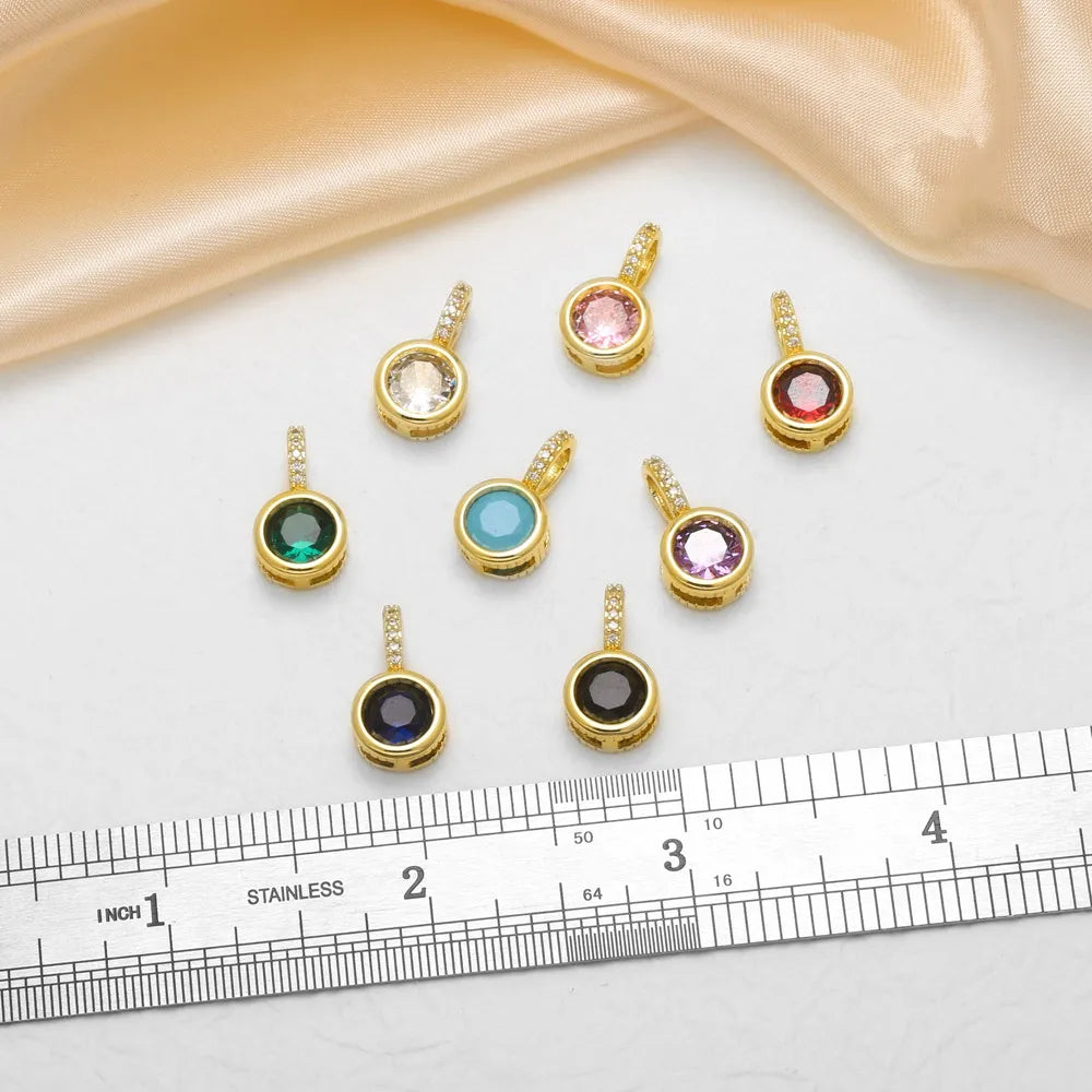 18K Gold Plated Round Cubic Zirconia Pendant Charms for DIY Jewelry Wholesale pdtc057
