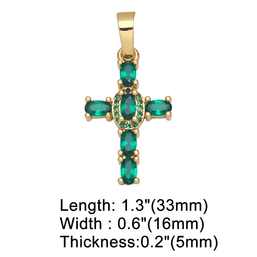 18K Gold Plated Rainbow Zircon Cross Pendant for DIY Jewelry Making pdta638