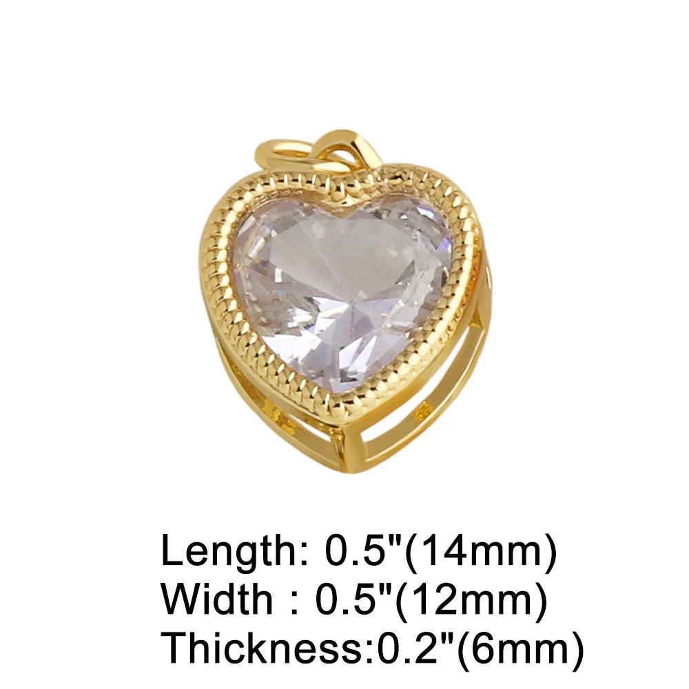 18K Gold Plated 3D Colorful Zircon Heart Pendants for DIY Jewelry chma568