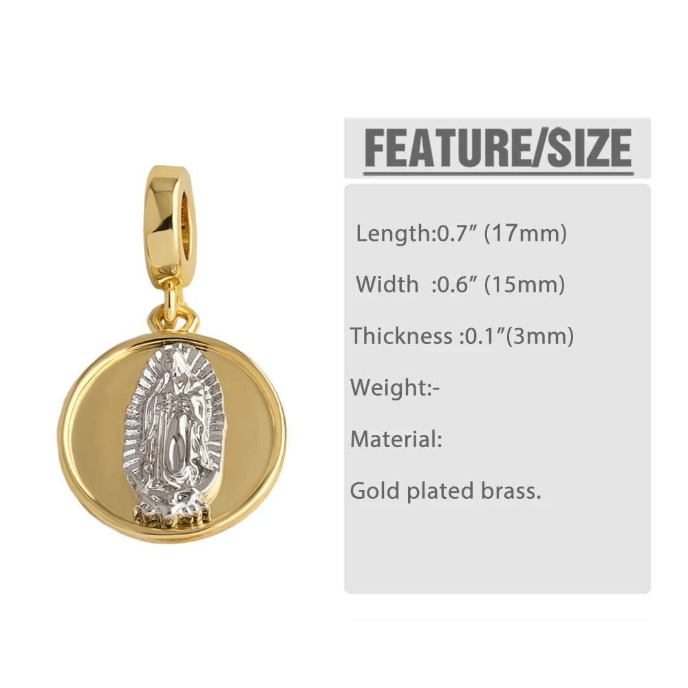 18K Gold Plated Virgin Mary Catholic Religious Pendants with Cubic Zirconia pdtb879