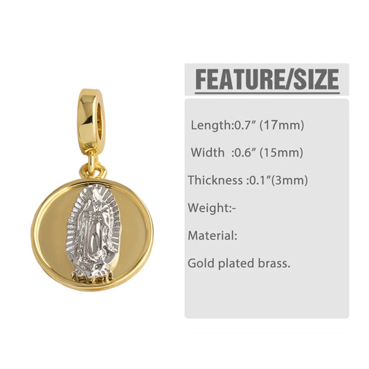 18K Gold Plated Virgin Mary Catholic Religious Pendants with Cubic Zirconia pdtb879