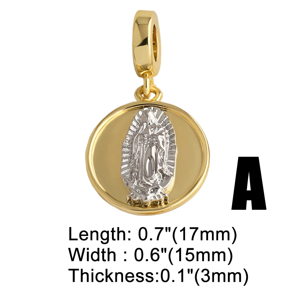 18K Gold Plated Virgin Mary Catholic Religious Pendants with Cubic Zirconia pdtb879