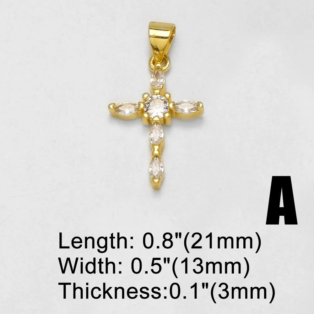 18K Gold Plated Mini Zircon Cross Pendant Charms for Religious Jewelry Wholesale chma646
