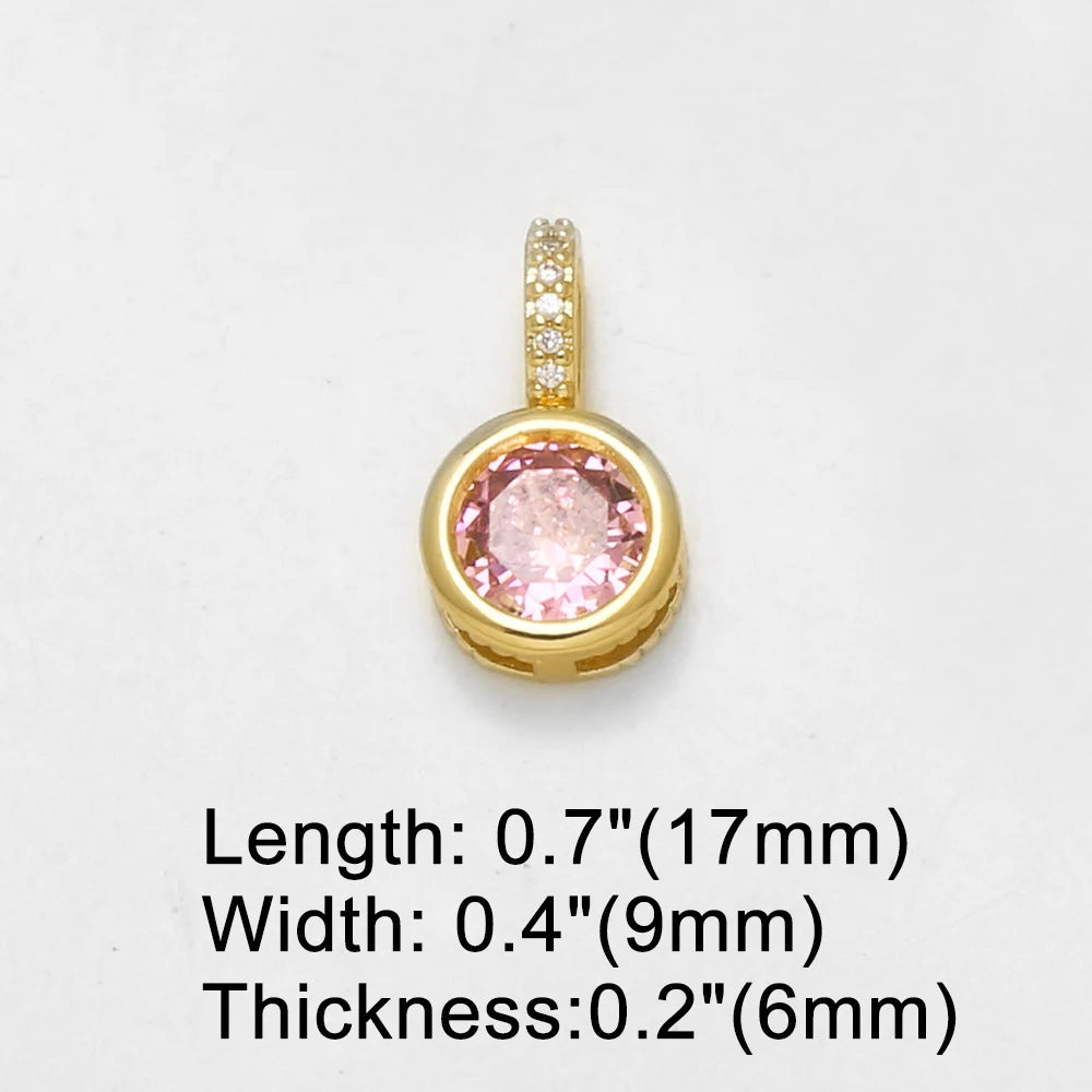 18K Gold Plated Round Cubic Zirconia Pendant Charms for DIY Jewelry Wholesale pdtc057
