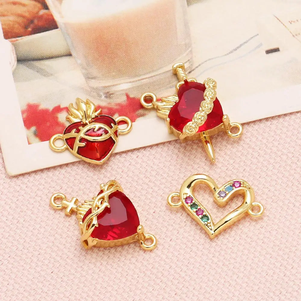 Gold Sacred Heart Charms for Bracelet Making Wholesale chma344