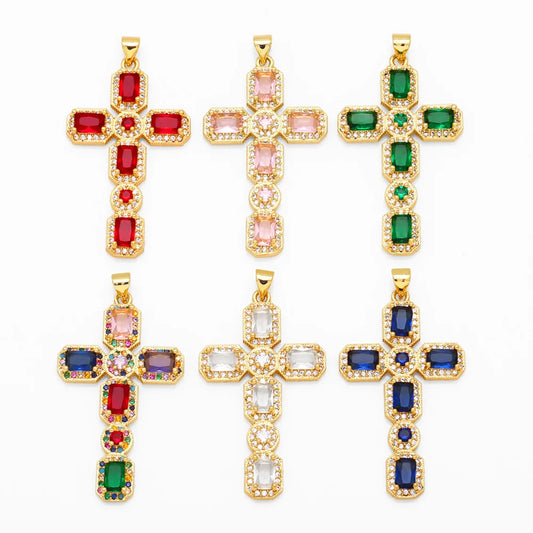 Large 18K Gold Plated Zircon Cross Pendants for DIY Necklace Wholesale pdta973