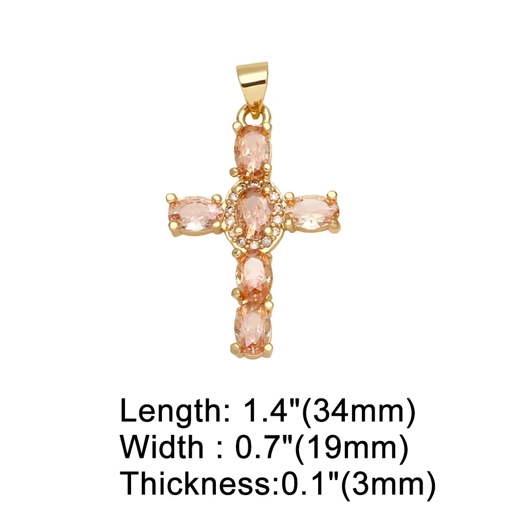 18K Gold Plated Rainbow Zircon Cross Pendant for DIY Jewelry Making pdta638